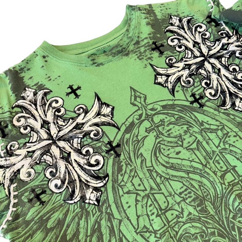 Raw State Premium Redemption T-Shirt Mens Med Y2K Winged Cross Textured Grunge